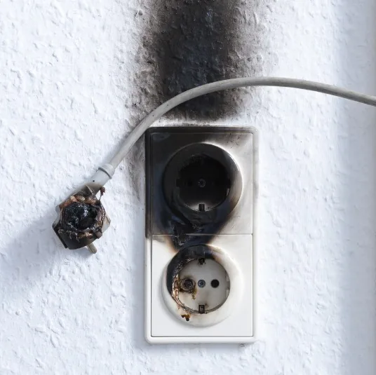 Fire-damaged electrical outlet