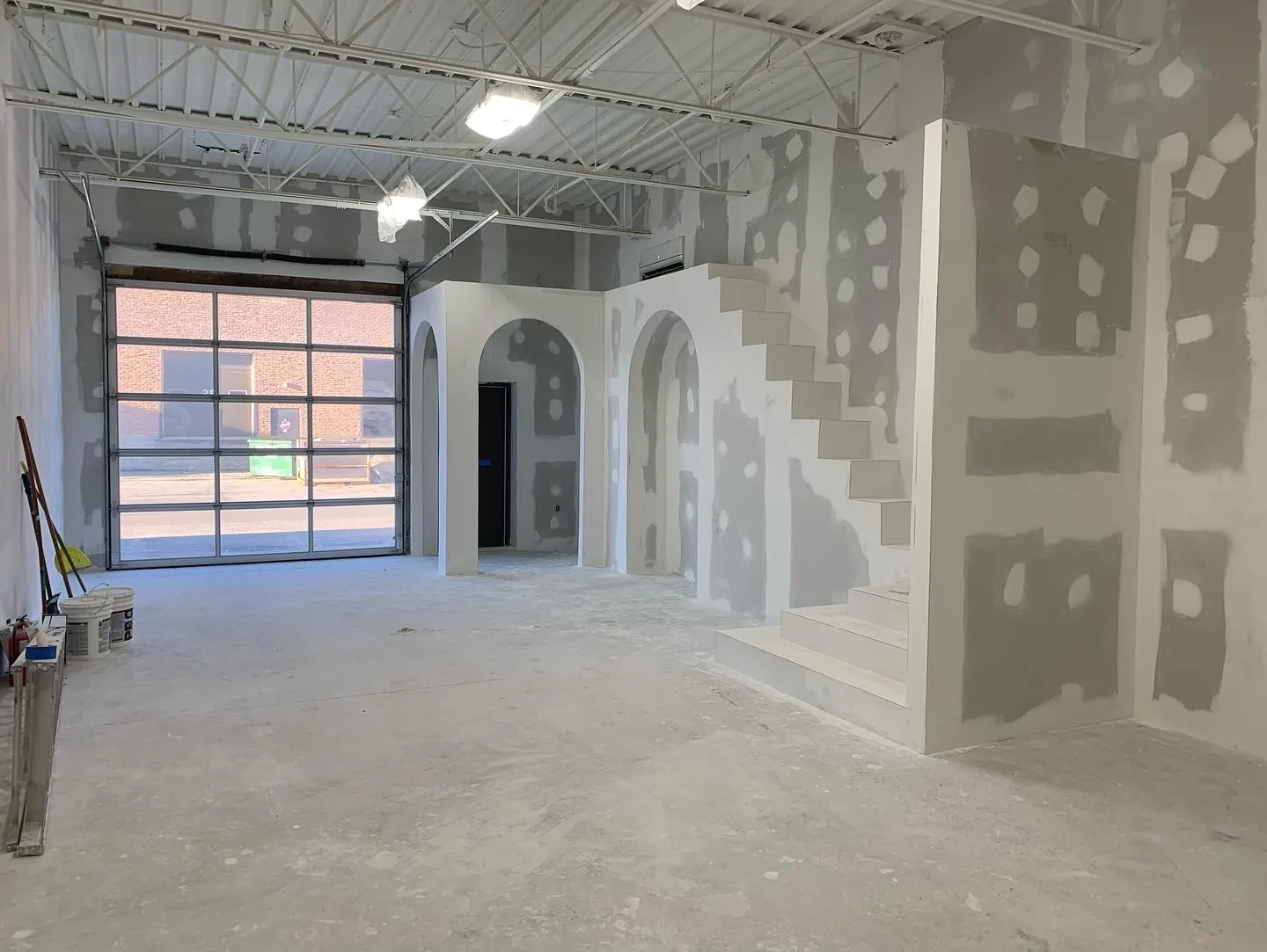 Warehouse interior build-out with new staircase