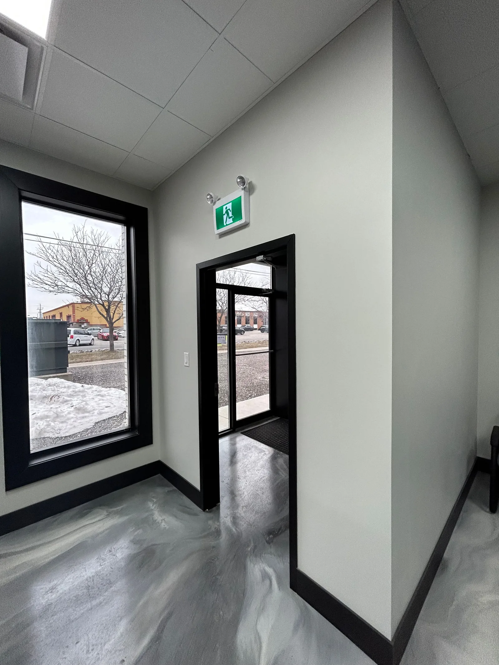 Finished commercial hallway with new windows