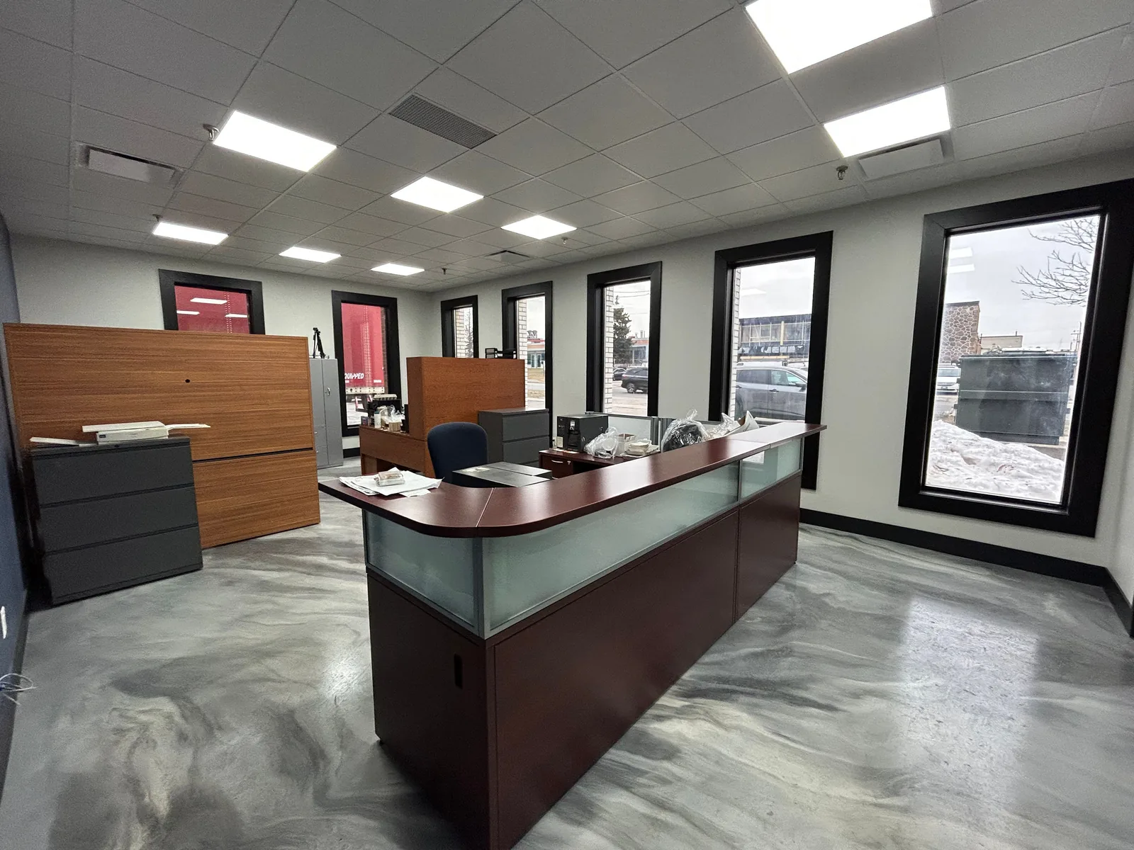 Renovated office reception area