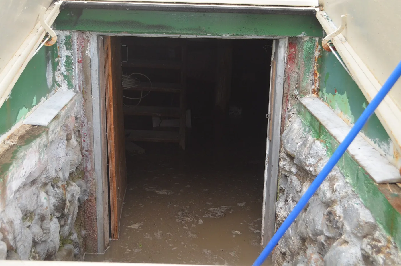 Flooded basement doorway