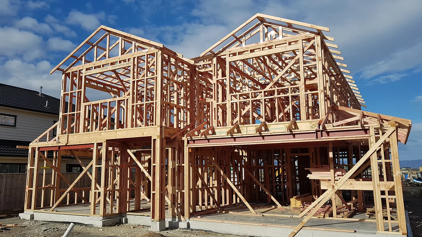 Wood-framed house under construction