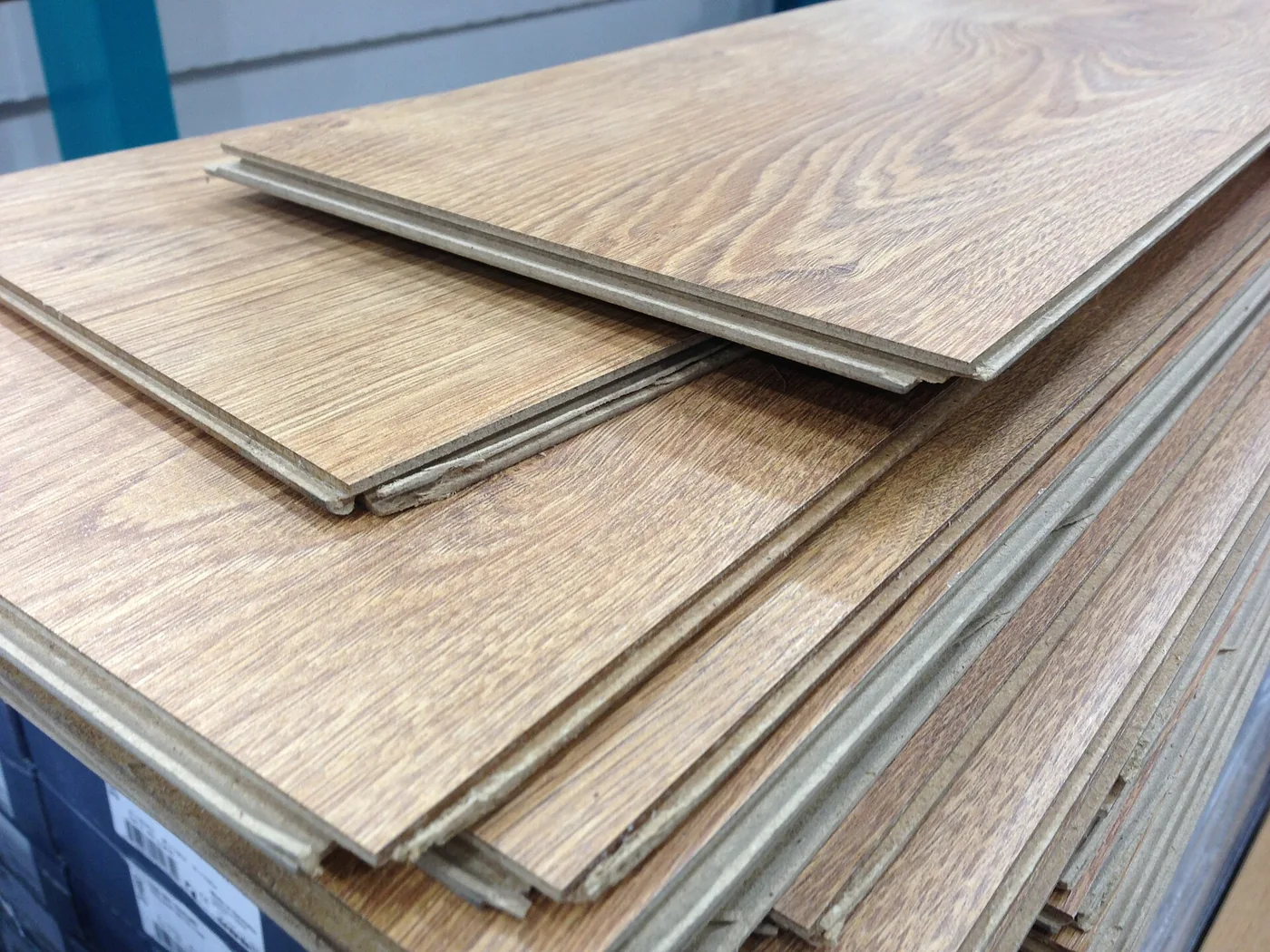 Stack of engineered hardwood flooring planks