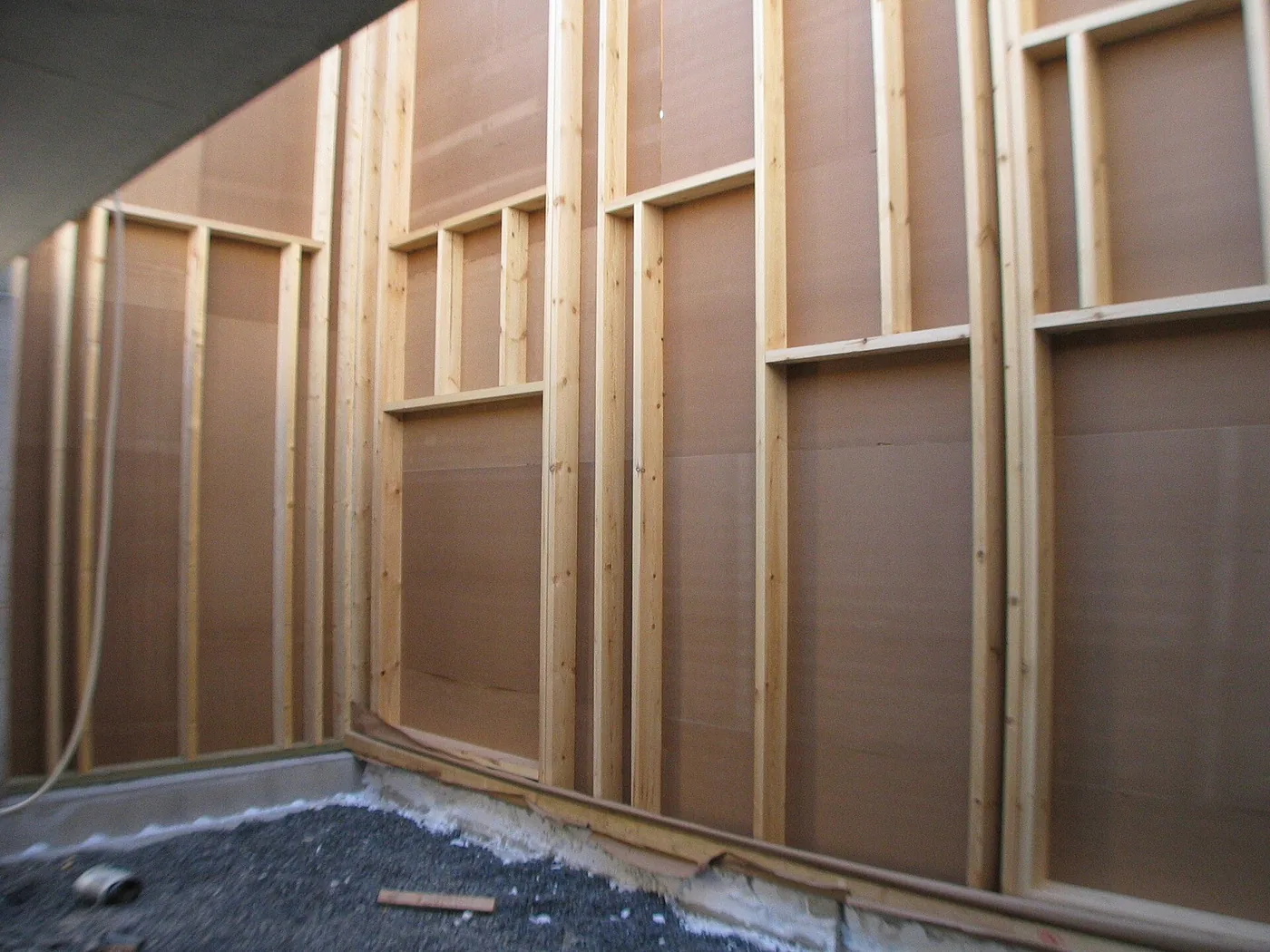 Interior wall framing ready for drywall