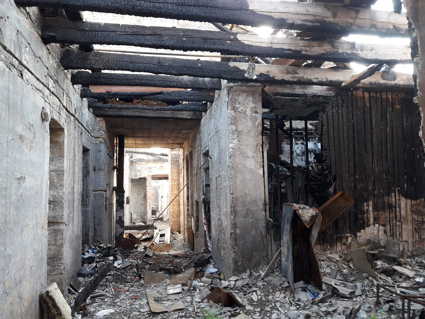 Gutted interior after a large fire loss