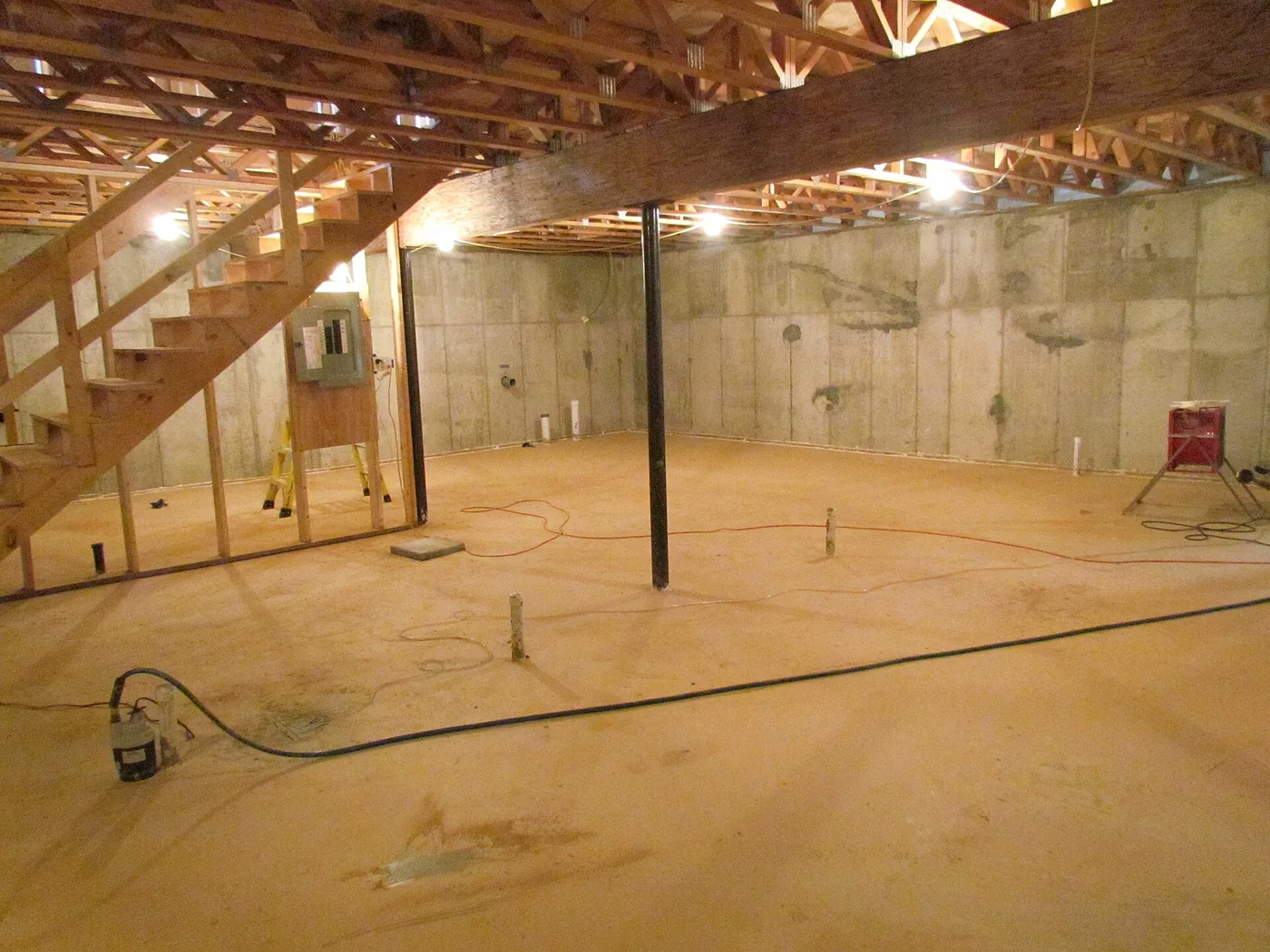 Basement stripped to the studs after flooding